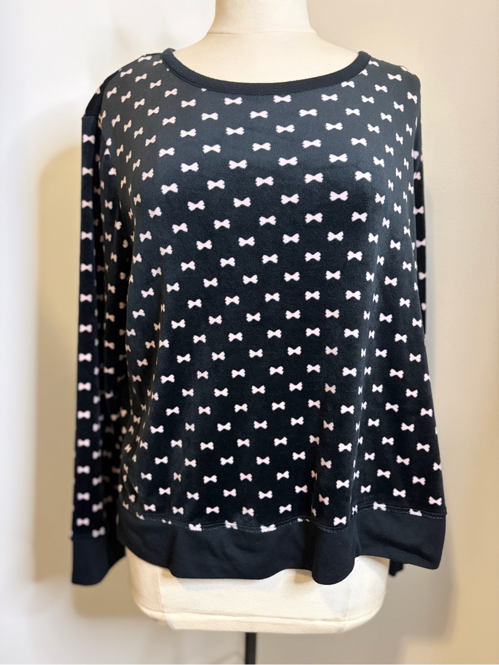 KATE SPADE New York Black Pink Bows Plush Velour Pajama Lounge Set SIZE LARGE